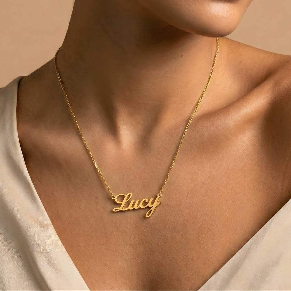 Personalized name necklace in 24k gold plated finish