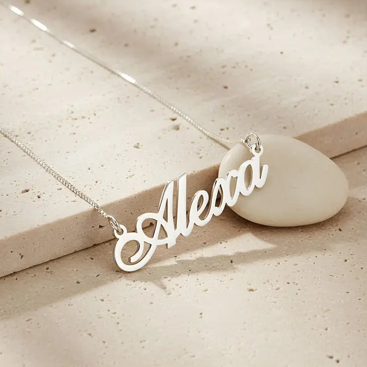 Personalized cursive name necklace in sterling silver